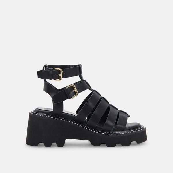 GALORE SANDALS IN BLACK LEATHER - Click Image to Close