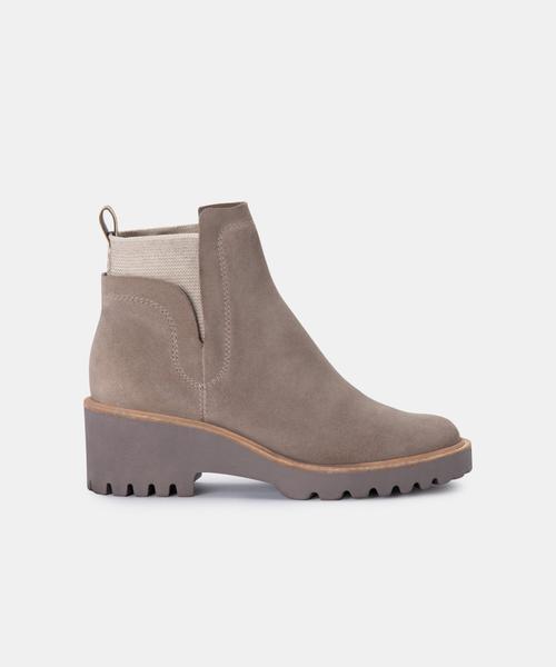 HUEY WIDE BOOTIES IN ALMOND SUEDE