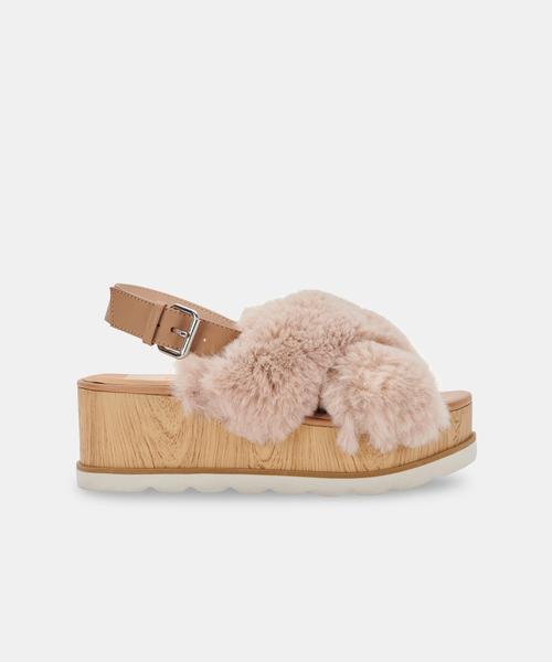 LELAH WEDGES IN BLUSH FAUX FUR - Click Image to Close