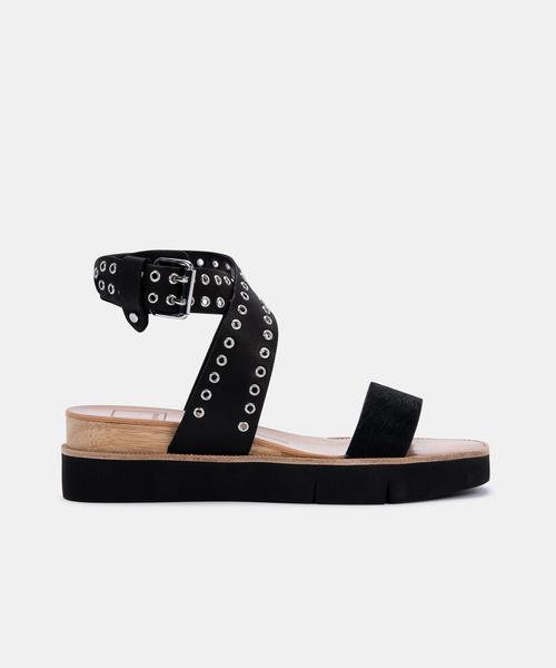 PANKO STUD SANDALS IN MIDNIGHT CALF HAIR - Click Image to Close