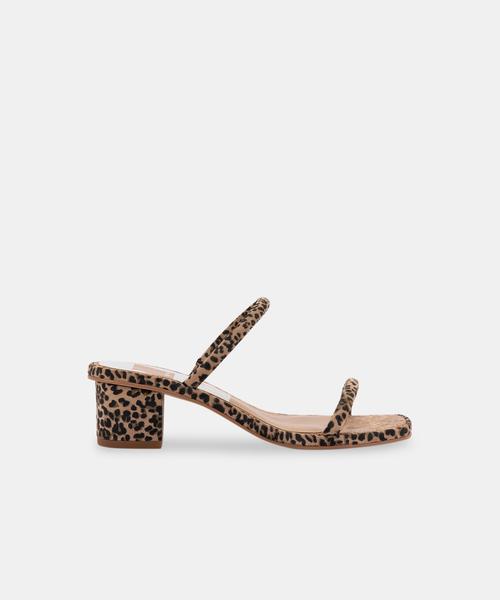 RIYA WIDE SANDALS IN TAN-BLACK DUSTED LEOPARD SUEDE