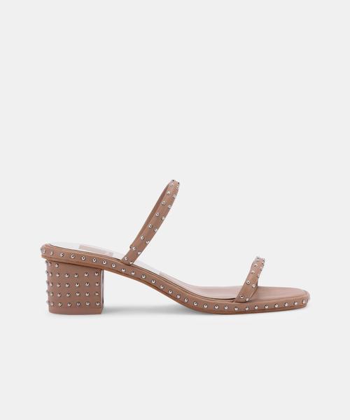 RIYA STUDDED WIDE SANDALS CAFE LEATHER