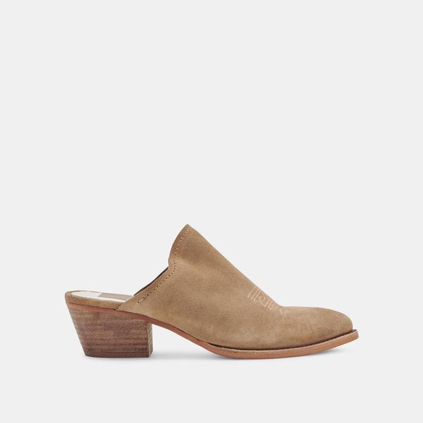 SHILOH MULES IN TRUFFLE SUEDE