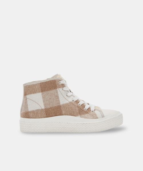 VEOLA PLUSH SNEAKERS IN TAN MULTI FABRIC - Click Image to Close