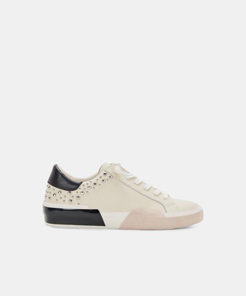 ZINA STUD SNEAKERS IN WHITE BLACK LEATHER - Click Image to Close