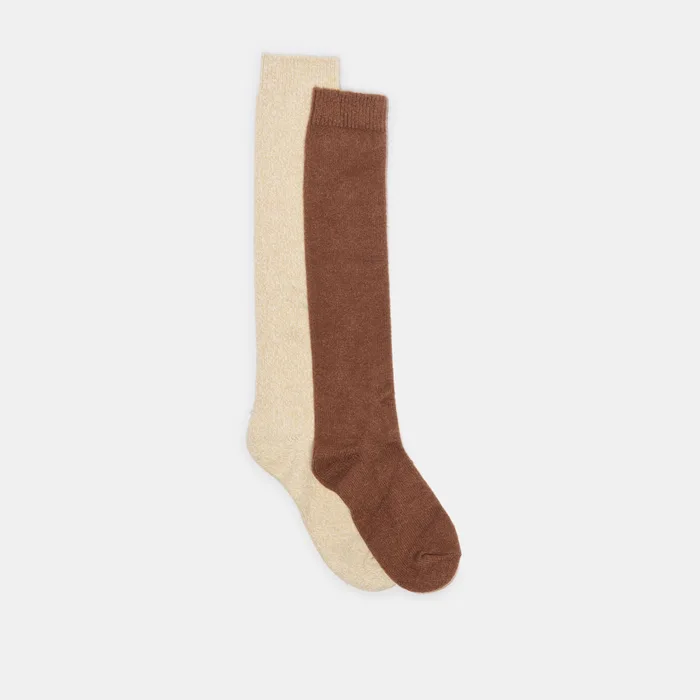 2 Pack Chunky Super Soft Taupe Multi Knee High Socks — view 2