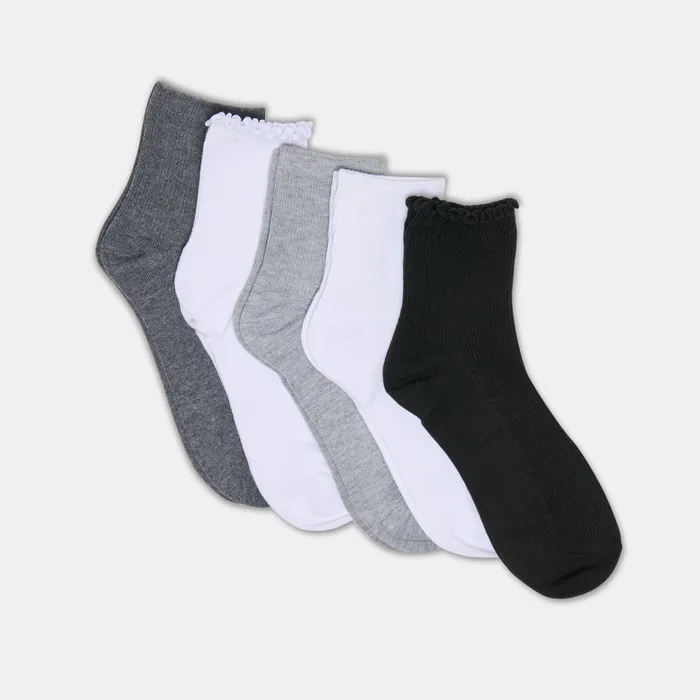 5-Pack Lettuce Edge White Grey Anklet Socks — view 2