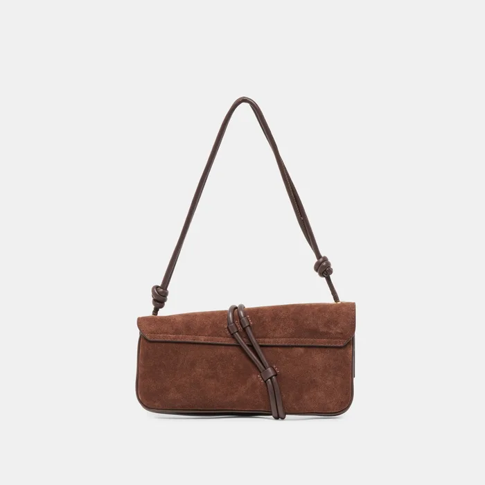 Alice Chocolate Suede Shoulder Bag — view 7