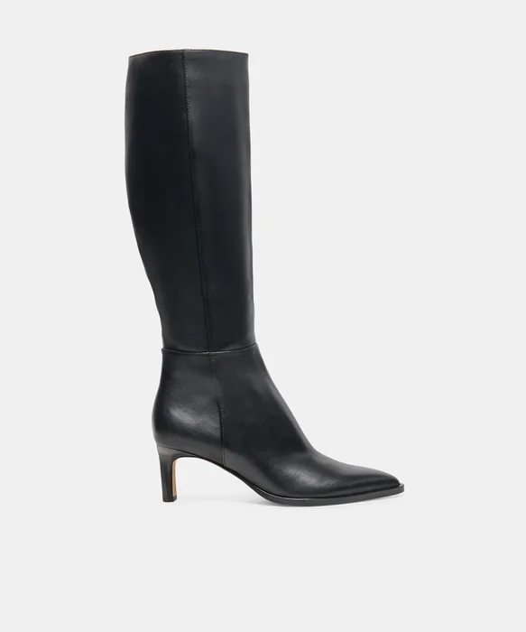 ALIMA Black Leather Kitten-Heel Knee-High Boots — view 2