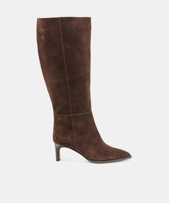 ALIMA Extra Wide Calf Dk Brown Suede Kitten-Heel Knee-High Boots — view 2