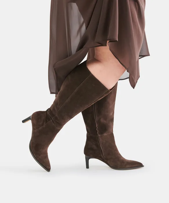 ALIMA Extra Wide Calf Dk Brown Suede Kitten-Heel Knee-High Boots — view 5