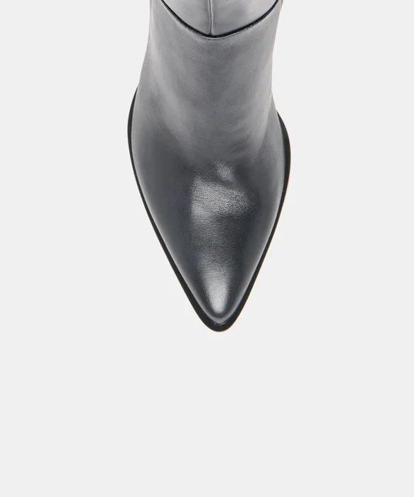 ALIMA Narrow Calf Black Leather Kitten-Heel Knee-High Boots — view 4