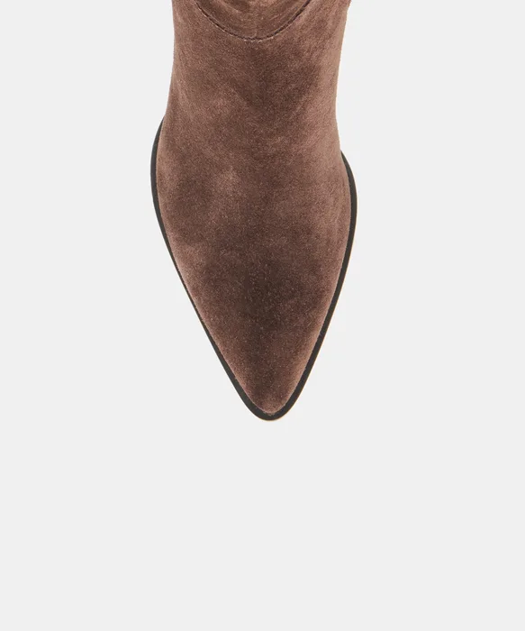 ALIMA Narrow Calf Dk Brown Suede Kitten-Heel Knee-High Boots — view 4