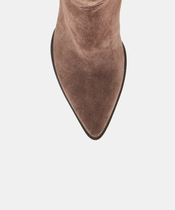 ALIMA Wide Calf Dk Brown Suede Kitten-Heel Knee-High Boots — view 4