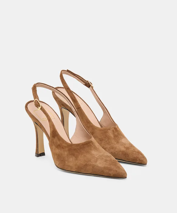 ALINNA Brown Suede Closed-Toe Sling-Back Stiletto Heels — view 3
