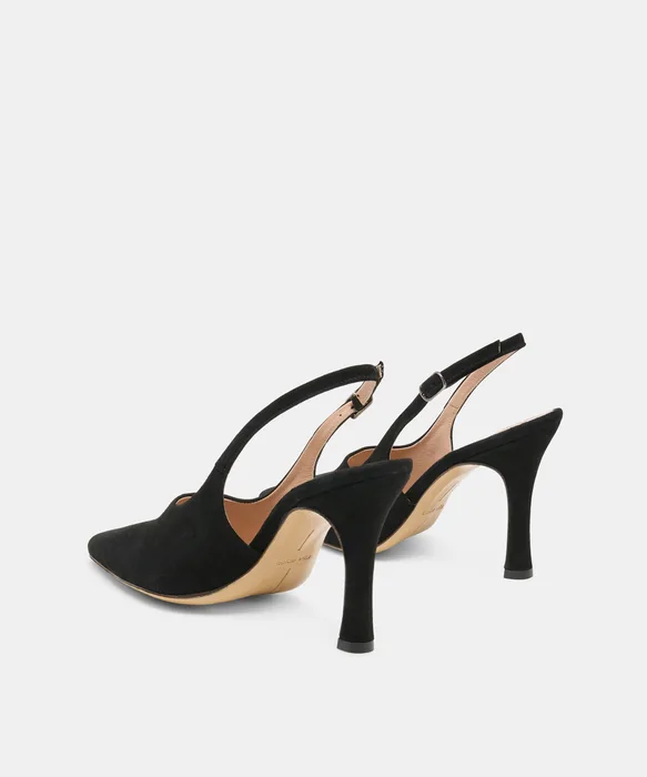 ALINNA Onyx Suede Closed-Toe Sling-Back Stiletto Heels — view 4