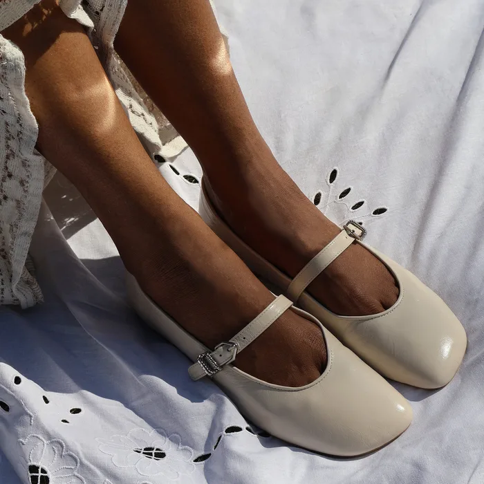 Alizza Creme Crinkle Patent Ballet Flats — view 3