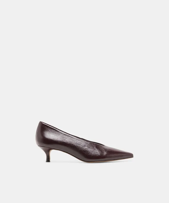 ALWYN Black Cherry Crinkle Patent Pointed-Toe Kitten Heels — view 2