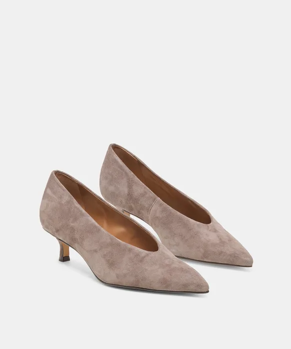 ALWYN Dove Suede Pointed-Toe Kitten Heels — view 3