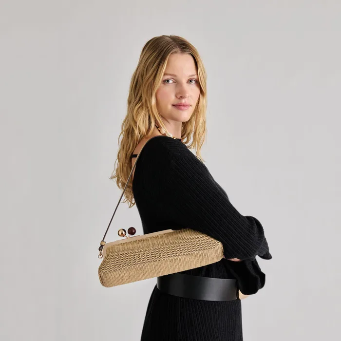 AMBRIAA Natural Raffia Baguette Shoulder Bag — view 3