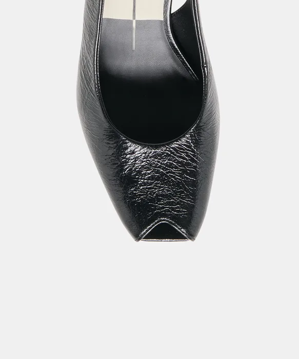 ANABEL Black Leather Peep-Toe Mid-Height Heels — view 4