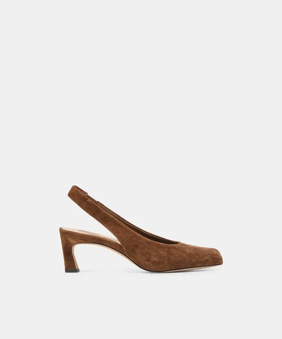 ANABEL Cocoa Suede Peep-Toe Mid-Height Heels — view 2