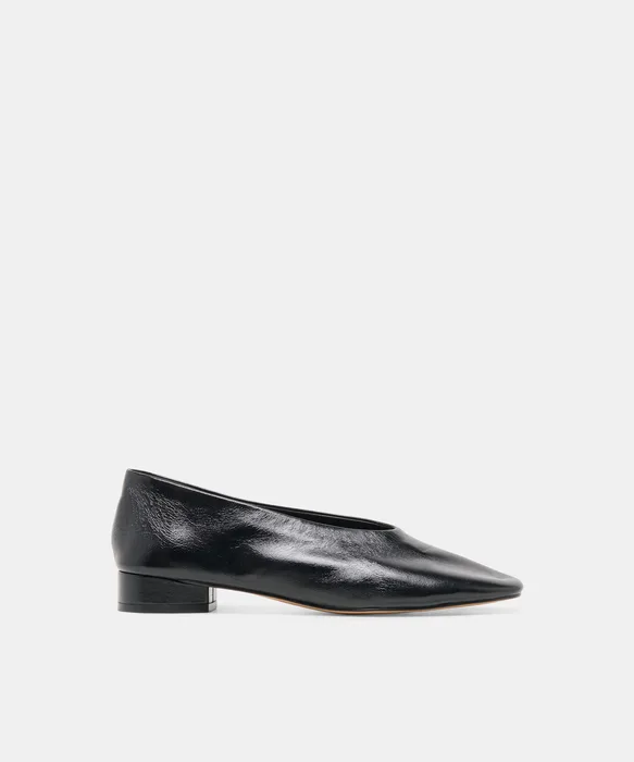 ANDEY Black Leather Block-Heel Ballet Heels — view 2
