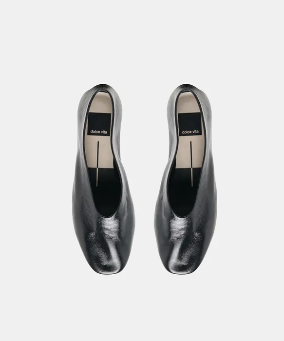 ANDEY Black Leather Block-Heel Ballet Heels — view 4