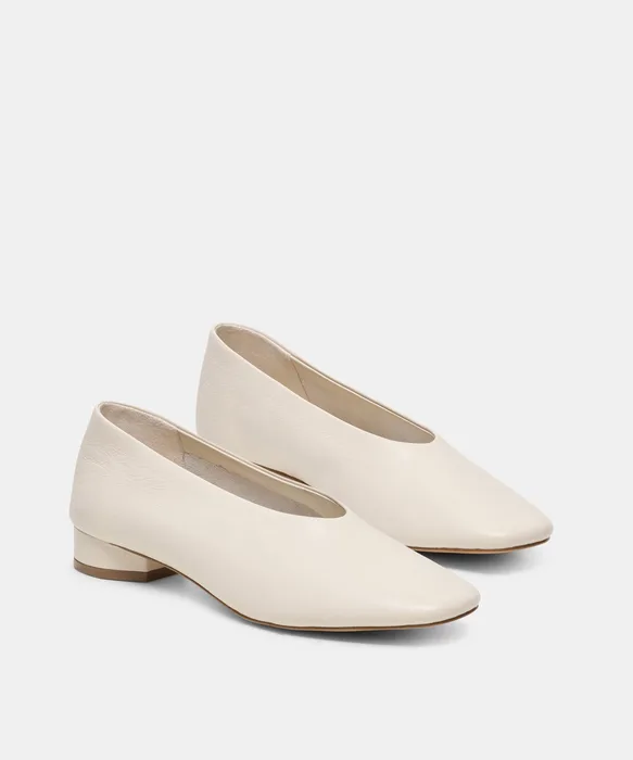 ANDEY Bone Leather Block-Heel Ballet Heels — view 3