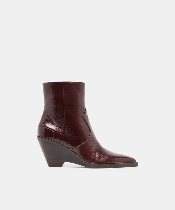 ASHTIN Brown Berry Leather Pointed-Toe Wedged Booties — view 2