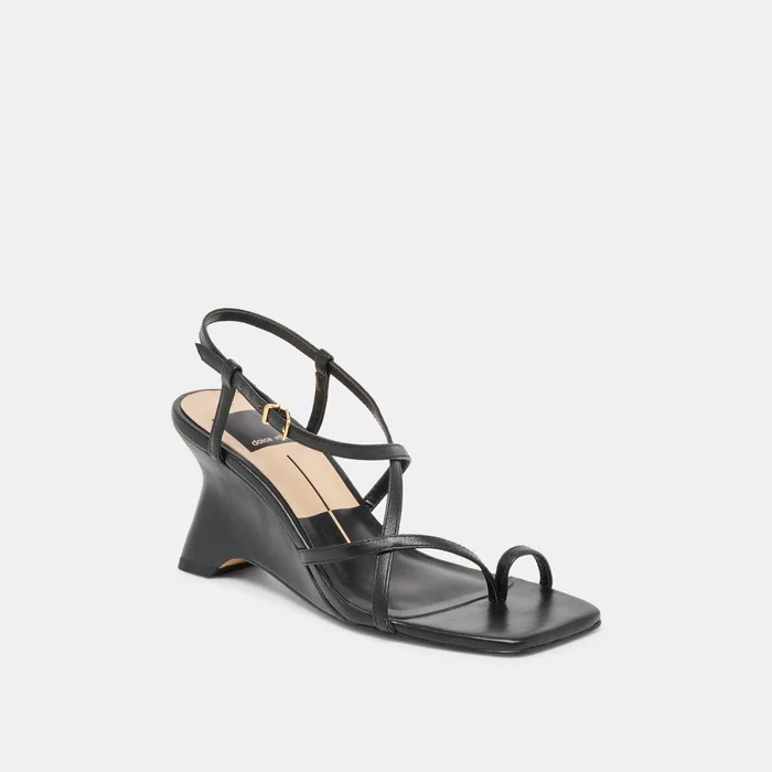 Aylee Black Leather Wedges — view 3