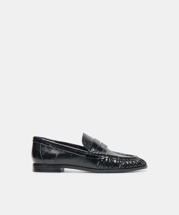 BAXEN Noir Embossed Leather Pointed-Toe Penny Loafers — view 2
