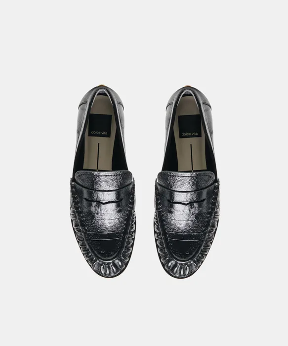 BAXEN Noir Embossed Leather Pointed-Toe Penny Loafers — view 4