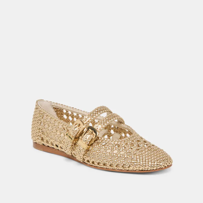 Baylee Gold Woven Stella Ballet Flats — view 3