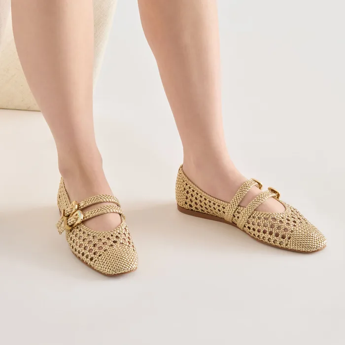 Baylee Gold Woven Stella Ballet Flats — view 6