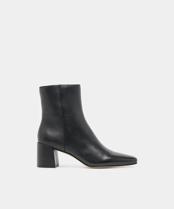 BAYRA Black Leather Ankle Block Heel Ankle Booties — view 2