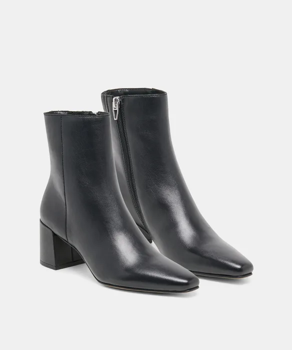 BAYRA Black Leather Ankle Block Heel Ankle Booties — view 3