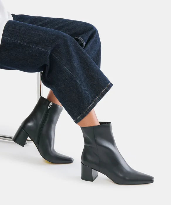 BAYRA Black Leather Ankle Block Heel Ankle Booties — view 6