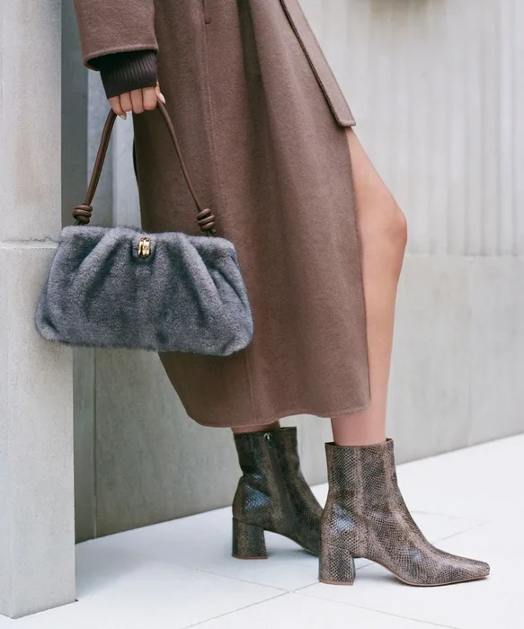 BAYRA Snake Tan Embossed Leather Ankle Block Heel Ankle Booties — view 5