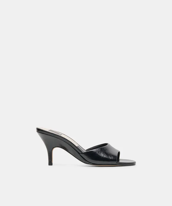 BELEN Black Leather Open-Toe Sculptural Stiletto Heels — view 2