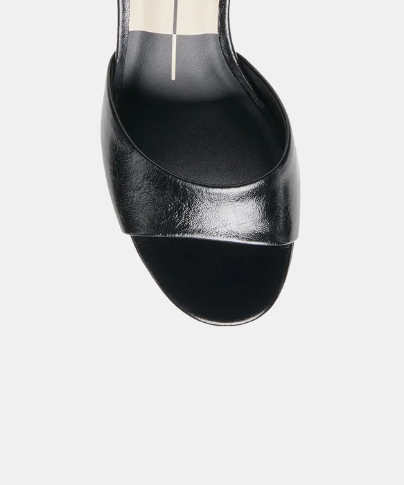BELEN Black Leather Open-Toe Sculptural Stiletto Heels — view 4