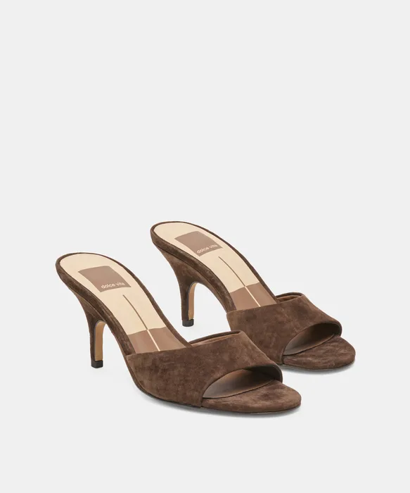BELEN Dk Brown Suede Open-Toe Sculptural Stiletto Heels — view 3