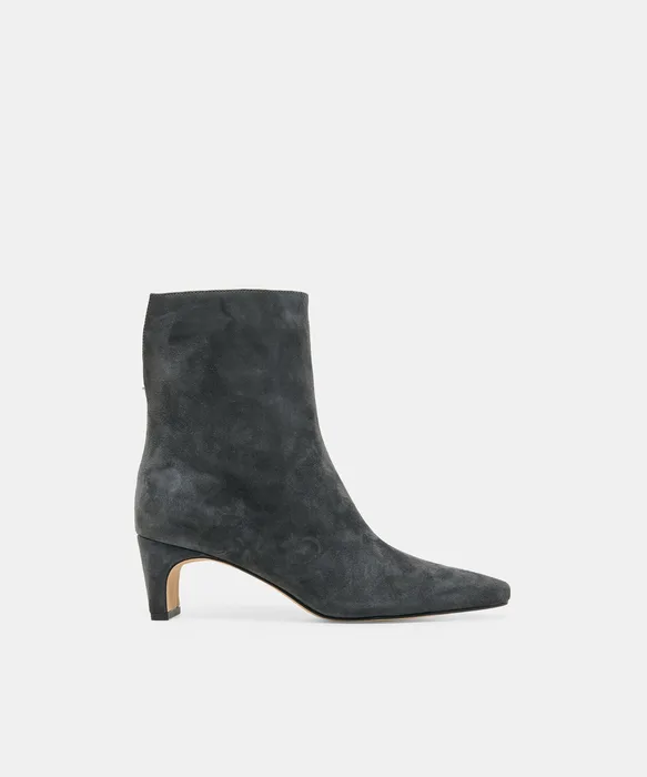 BENNET Anthracite Suede Block-Heel Almond-Toe Booties — view 2