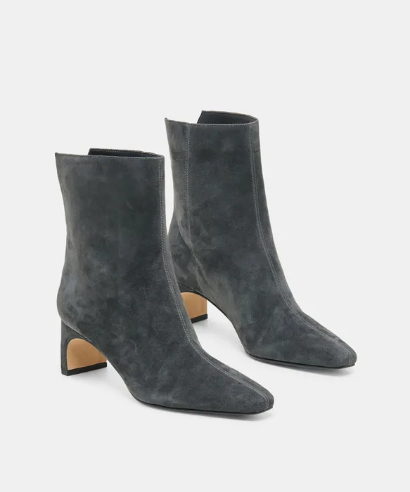 BENNET Anthracite Suede Block-Heel Almond-Toe Booties — view 3