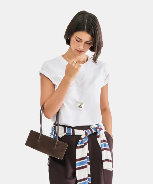 BESTIE Espresso Suede Top-Handle Small Handbag — view 3