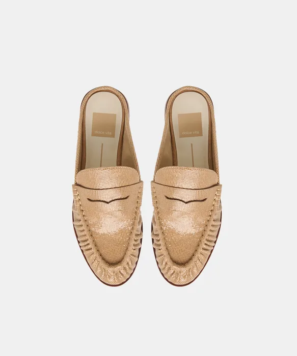 BETZY Latte Embossed Suede Closed-Toe Slip-On Loafers — view 4