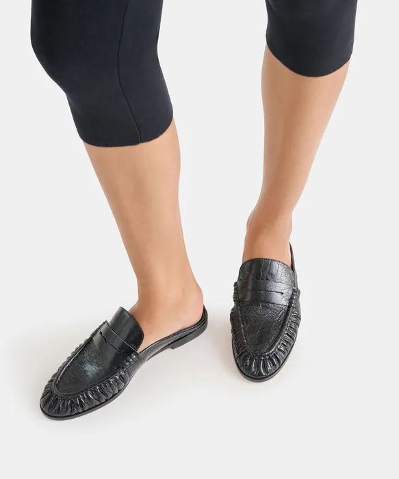 BETZY Midnight Crinkle Patent Closed-Toe Slip-On Loafers — view 6