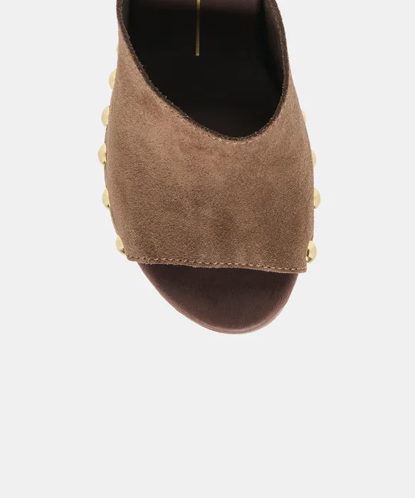 BIRK Dk Brown Suede Platform Wood Sole Wedges — view 4