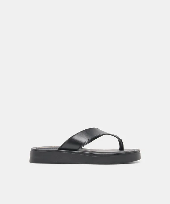 BLAYZE Black Leather Platform Flip-Flop Sandals — view 2