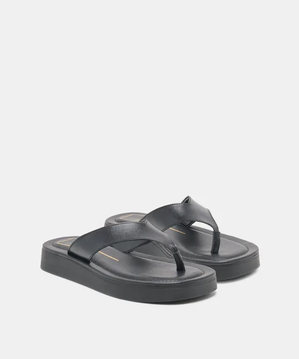 BLAYZE Black Leather Platform Flip-Flop Sandals — view 3